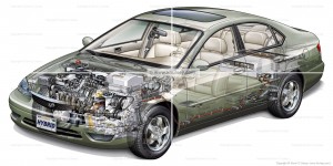 Generic Hybrid Gas/Electric Car, Vehicle Cutaway by Kevin C. Hulsey